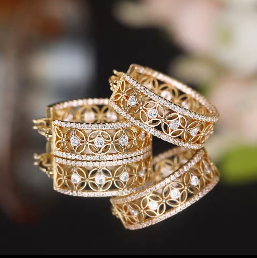 Hollow Out Design Women Hoop Earrings Inlaid Shining CZ Gold Tone Jewelry